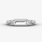 East West Baguette Cut with Triangle Cut Moissanite Three Stone Engagement Ring, bezel set engagement ring