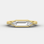 East West Baguette Cut with Triangle Cut Moissanite Three Stone Engagement Ring, bezel set engagement ring