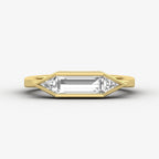 East West Baguette Cut with Triangle Cut Moissanite Three Stone Engagement Ring, bezel set engagement ring