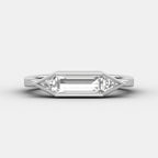 East West Baguette Cut with Triangle Cut Moissanite Three Stone Engagement Ring, bezel set engagement ring