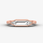 East West Baguette Cut with Triangle Cut Moissanite Three Stone Engagement Ring, bezel set engagement ring