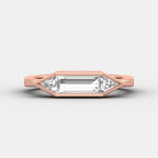 East West Baguette Cut with Triangle Cut Moissanite Three Stone Engagement Ring, bezel set engagement ring