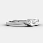 East West Baguette Cut with Triangle Cut Moissanite Three Stone Engagement Ring, bezel set engagement ring