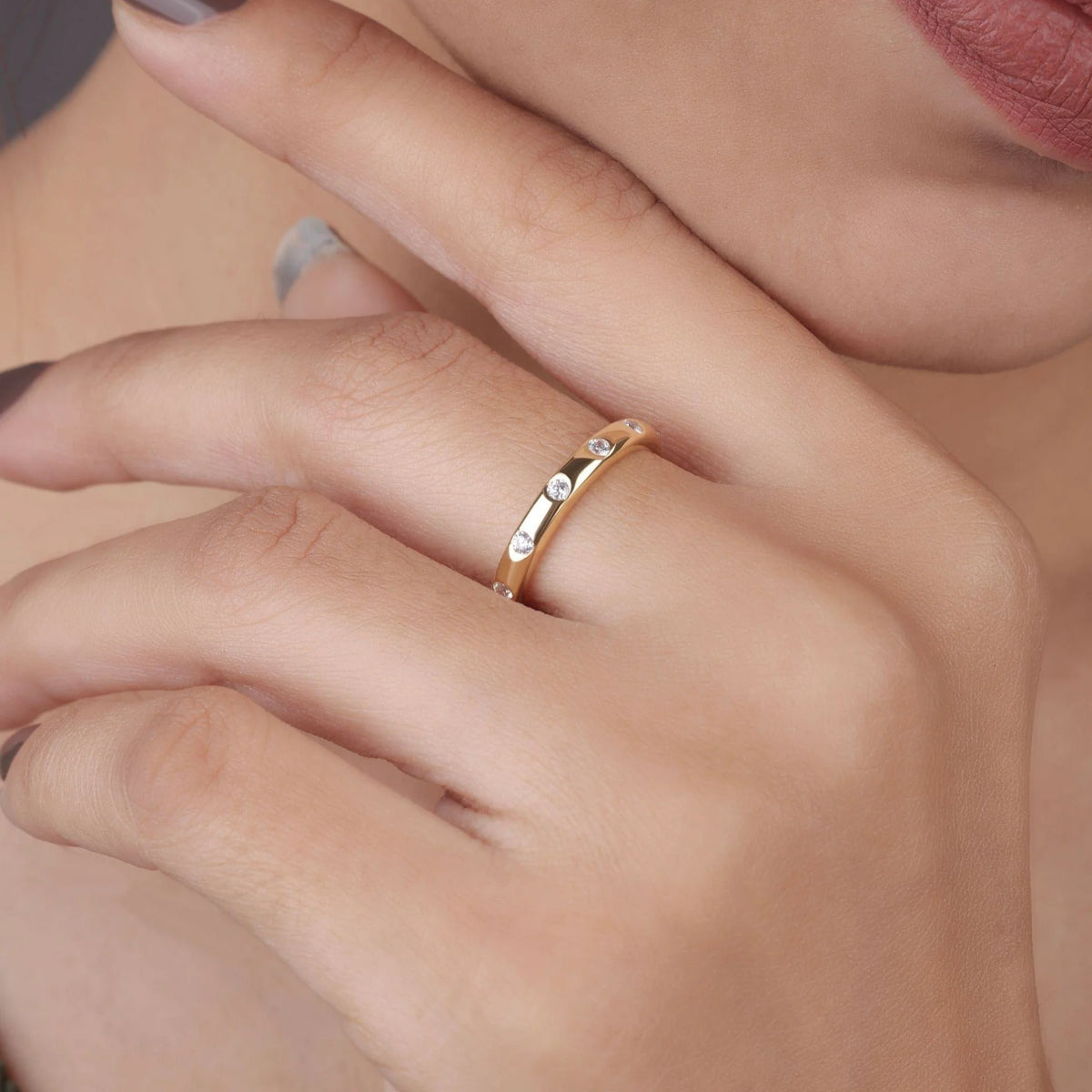 10K Gold half eternity matching wedding band