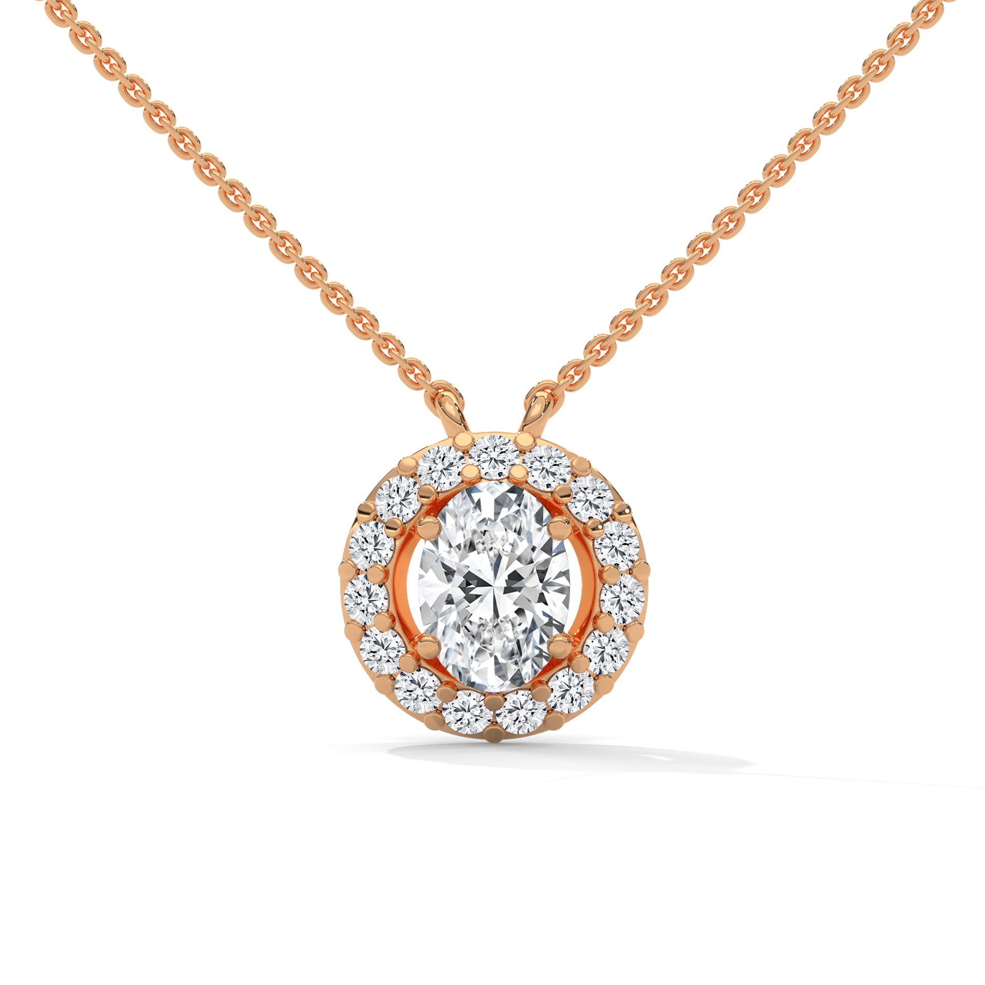10K Oval Lab Grown Diamond Pendant with Halo