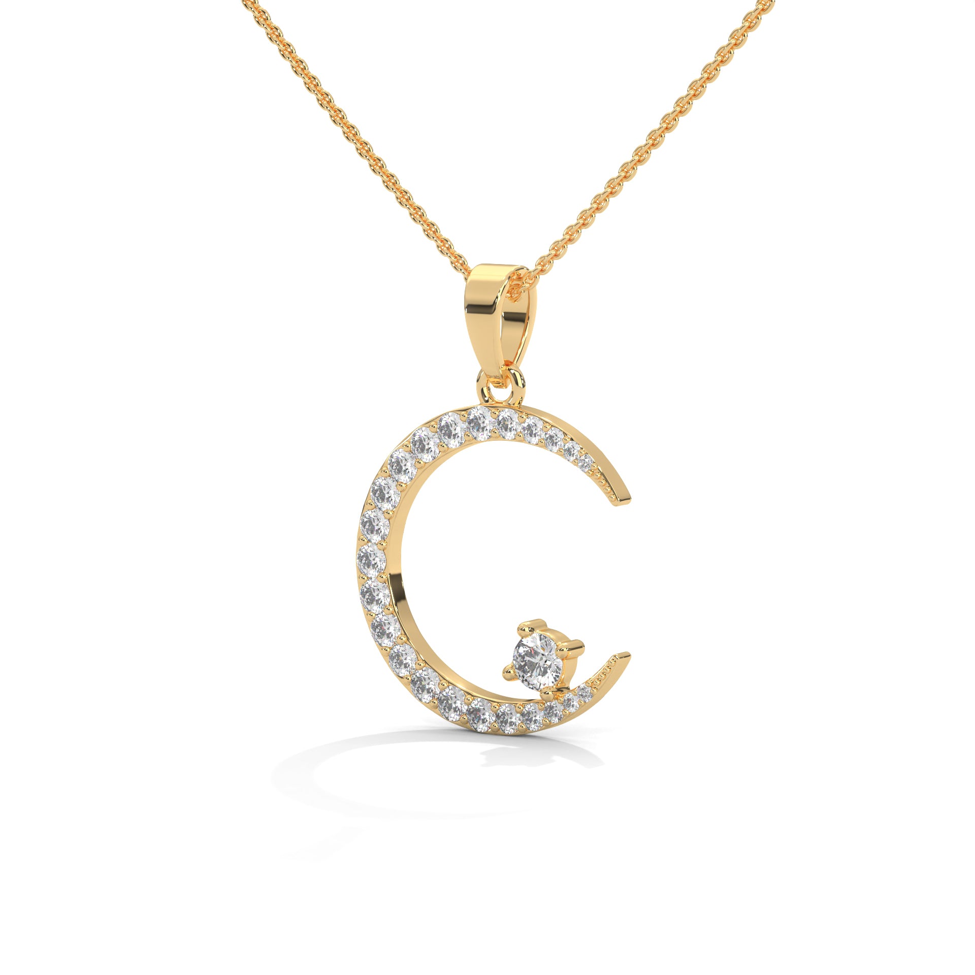 10k Gold Moon Diamond Pendant with Chain