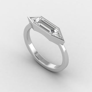 East West Baguette Cut with Triangle Cut Moissanite Three Stone Engagement Ring, bezel set engagement ring