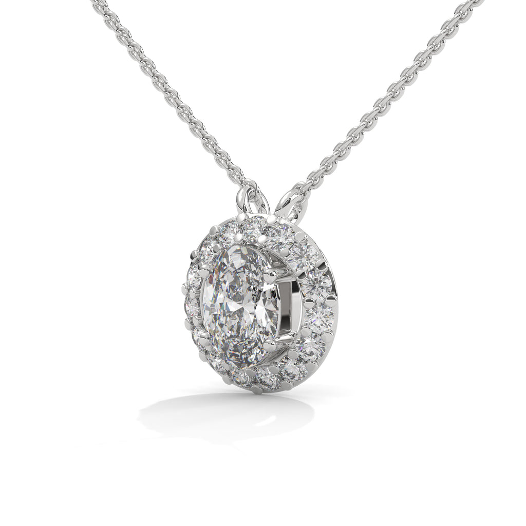 14K Oval Diamond Solitaire Pendant with Halo