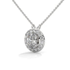 14K Oval Diamond Solitaire Pendant with Halo
