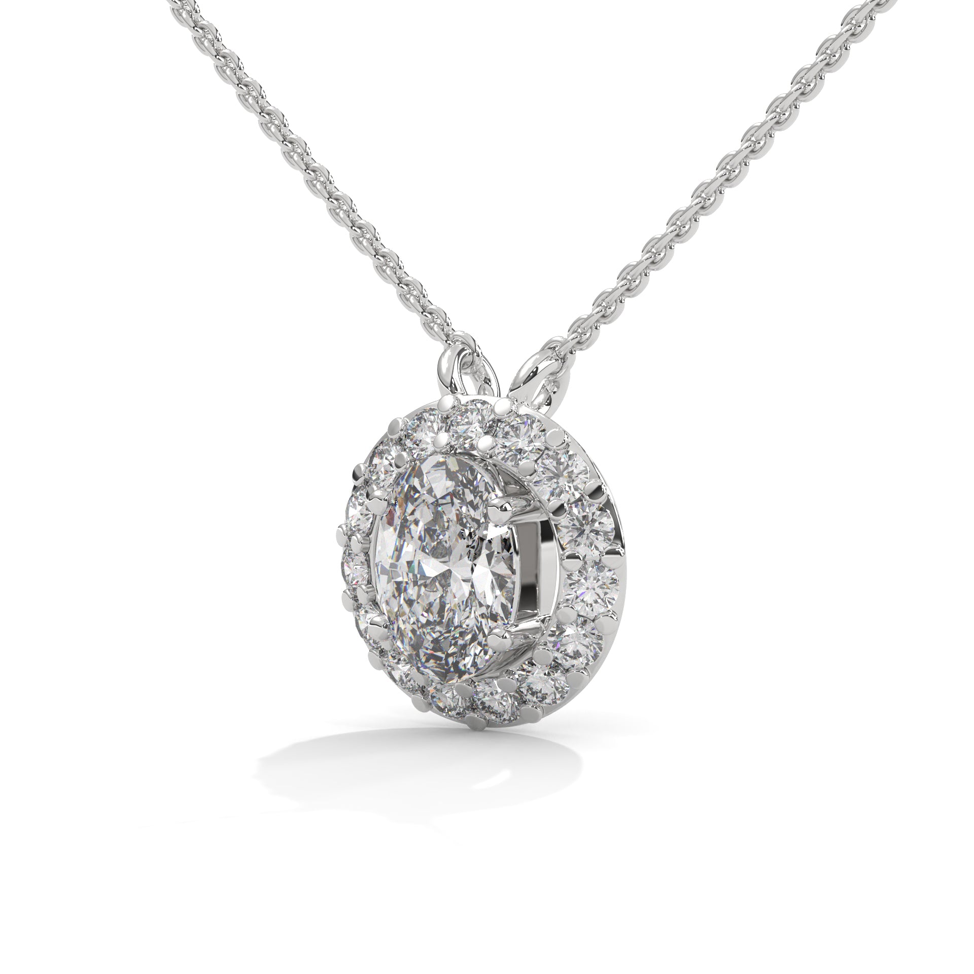 14K Oval Diamond Solitaire Pendant with Halo