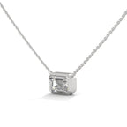 East West Emerald Cut Lab Grown Diamond Solitaire Pendant with Bezel Set, Emerald Solitaire Pendant with Chain