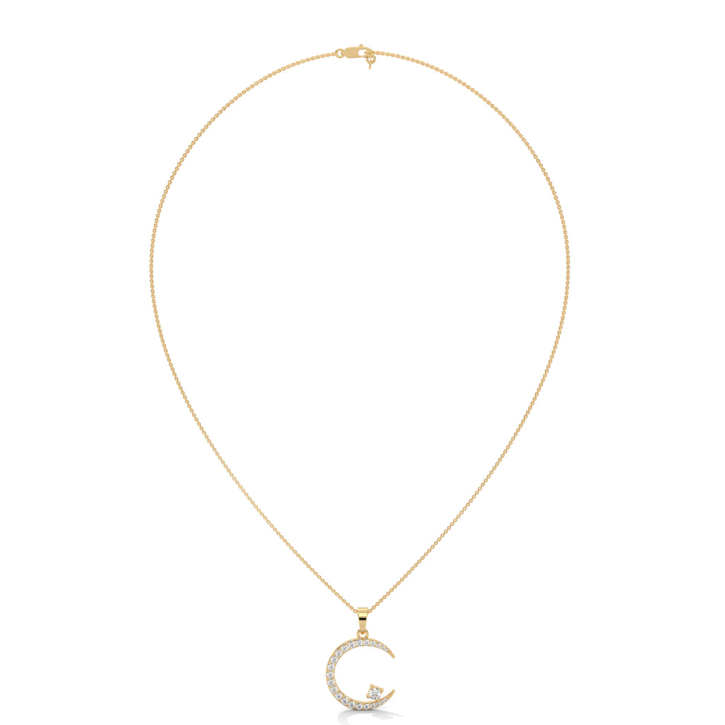 14k Gold Diamond Moon Pendant with Chain