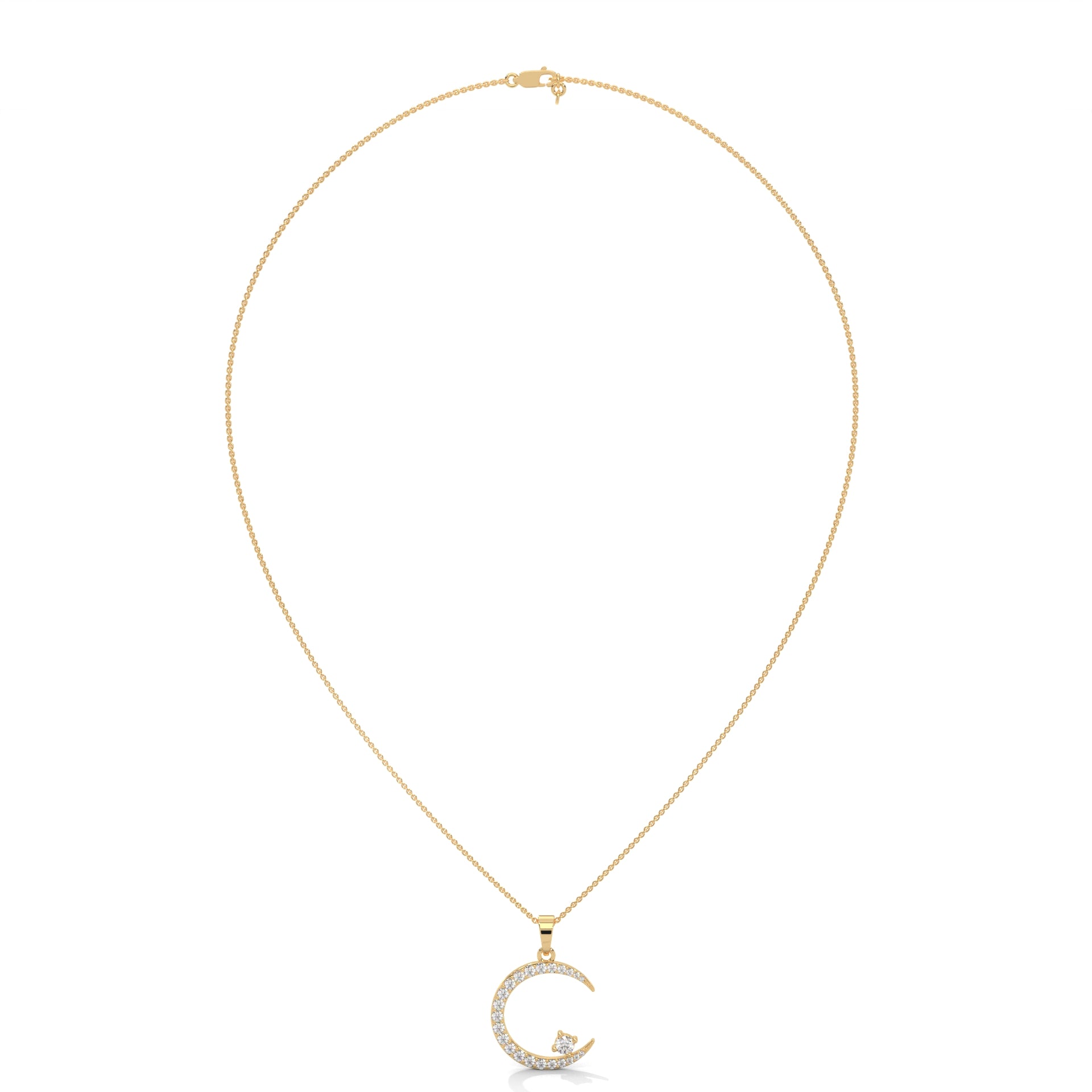 14k Gold Diamond Moon Pendant with Chain