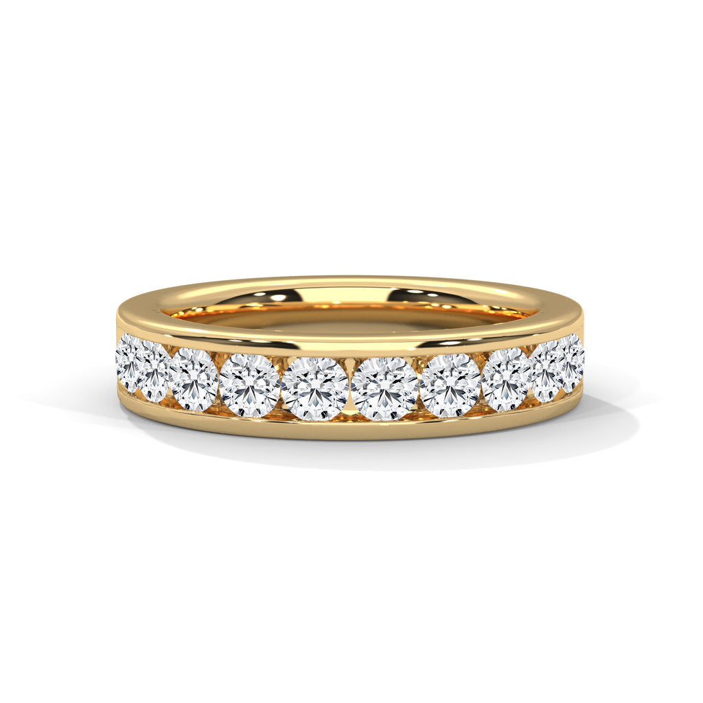 18K Gold Round Cut Moissanite Channel Set Wedding Band