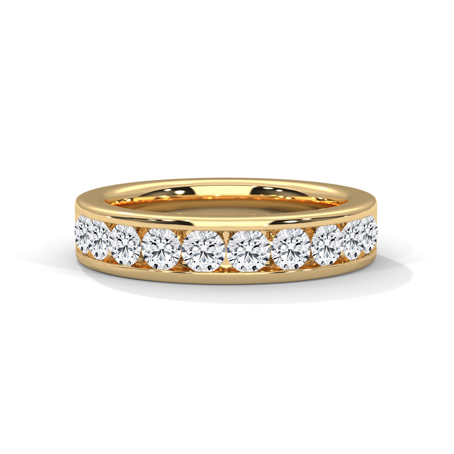 18K Gold Round Cut Moissanite Channel Set Wedding Band