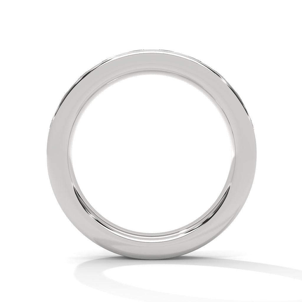 18K Gold Round Cut Moissanite Channel Set Wedding Band in White gold