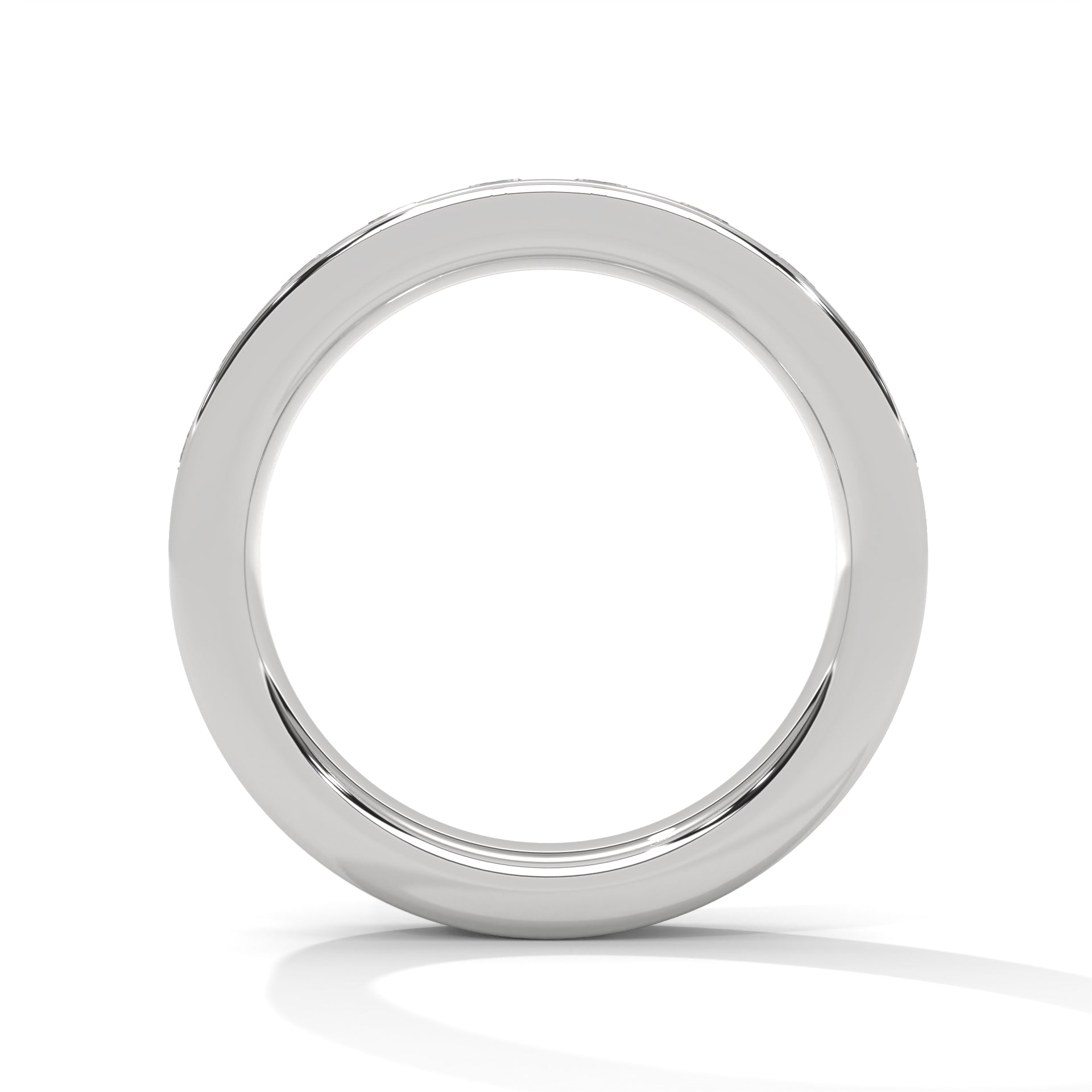 18K Gold Round Cut Moissanite Channel Set Wedding Band in White gold