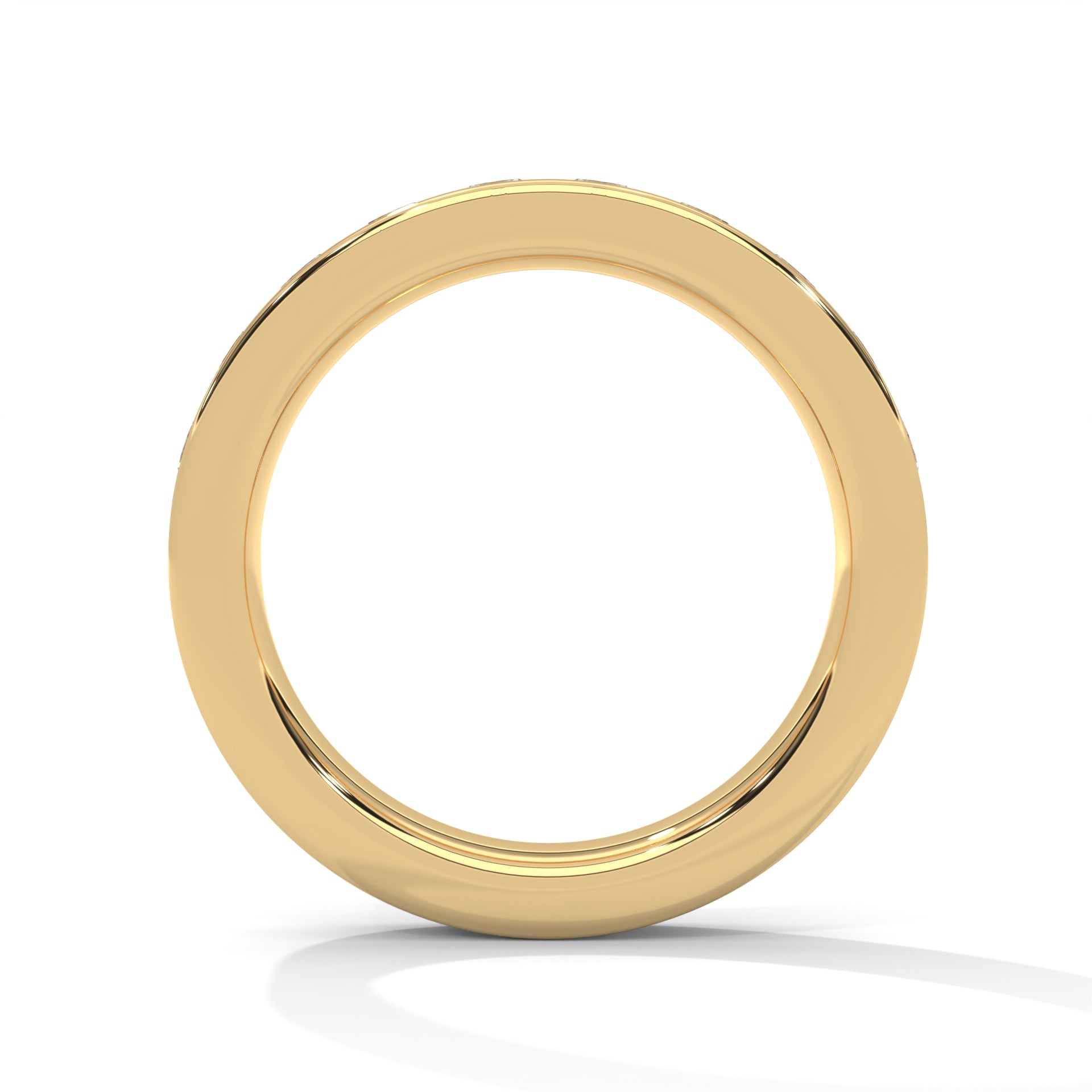 18K Gold Round Cut Moissanite Channel Set Wedding Band in gold