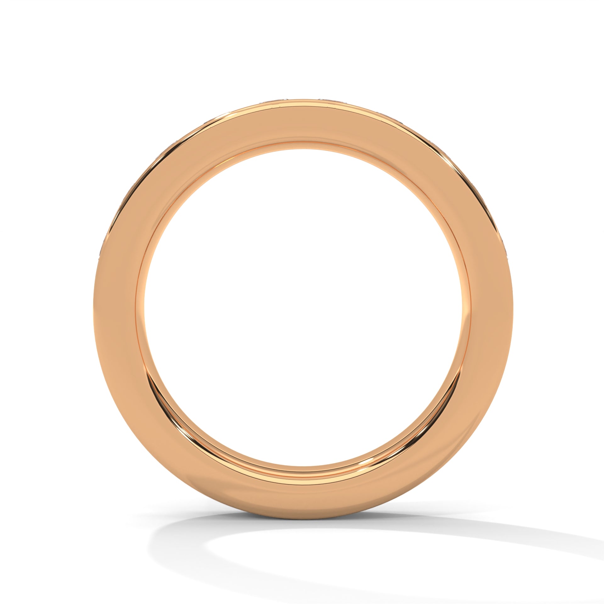 18K Gold Round Cut Moissanite Channel Set Wedding Band in rose gold