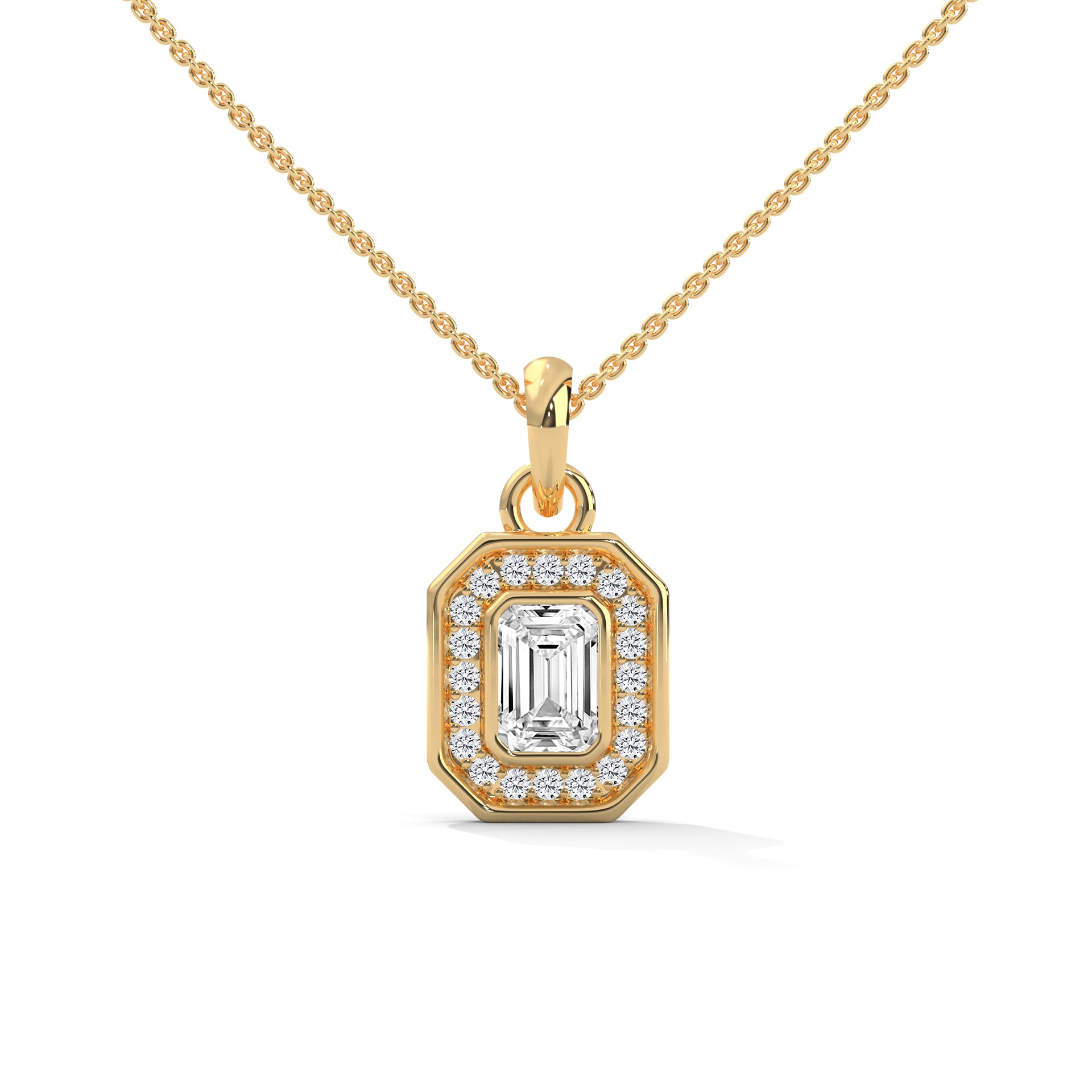 1 Carat Emerald Cut Diamond Pendent with Halo Setting