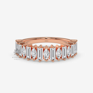 baguette and marquise lab diamond half eternity band