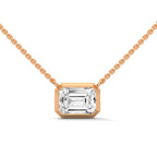 East West Emerald Cut Lab Grown Diamond Solitaire Pendant with Bezel Set, Emerald Solitaire Pendant with Chain