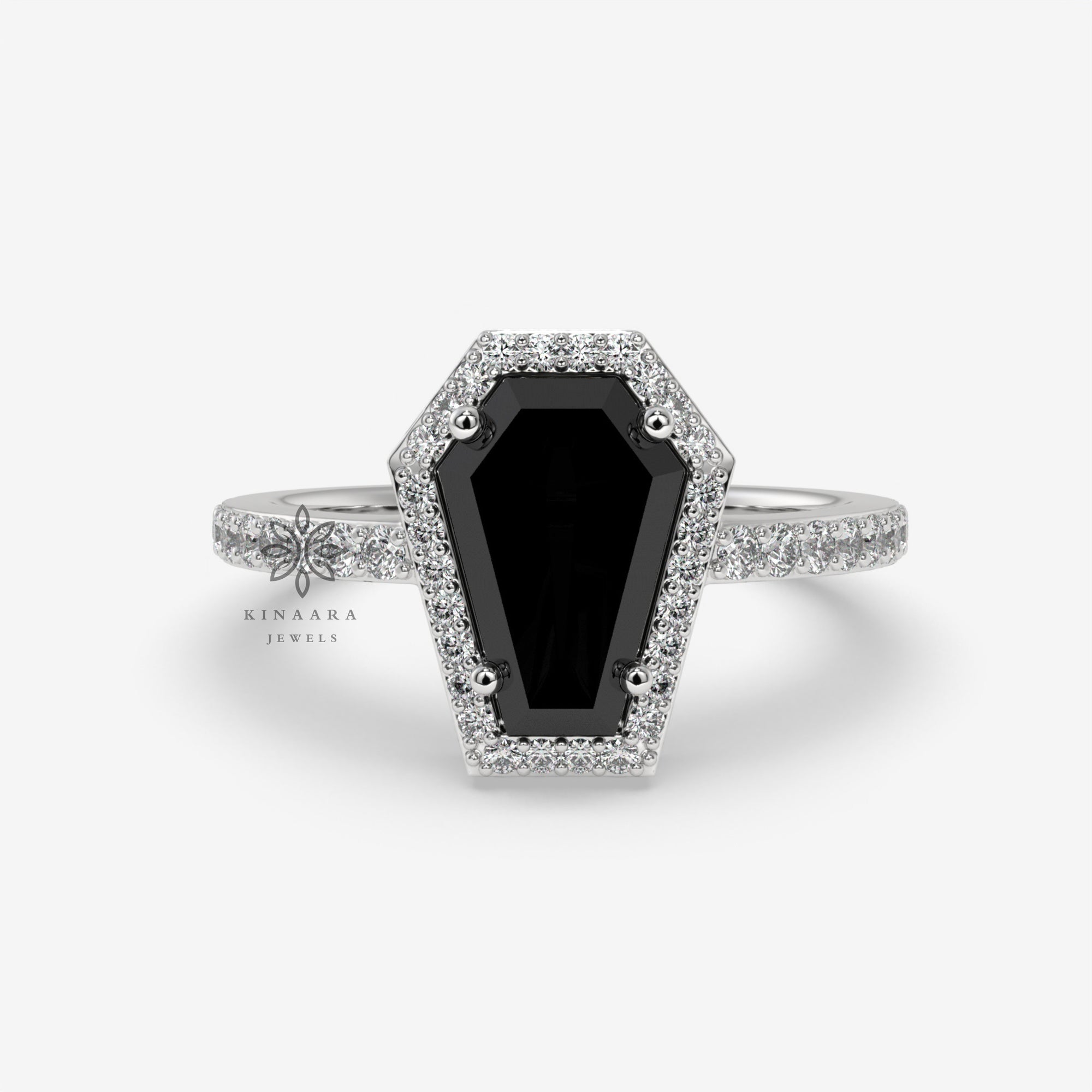 CT Black Coffin Cut Halo Moissanite Ring Kinaara Jewels