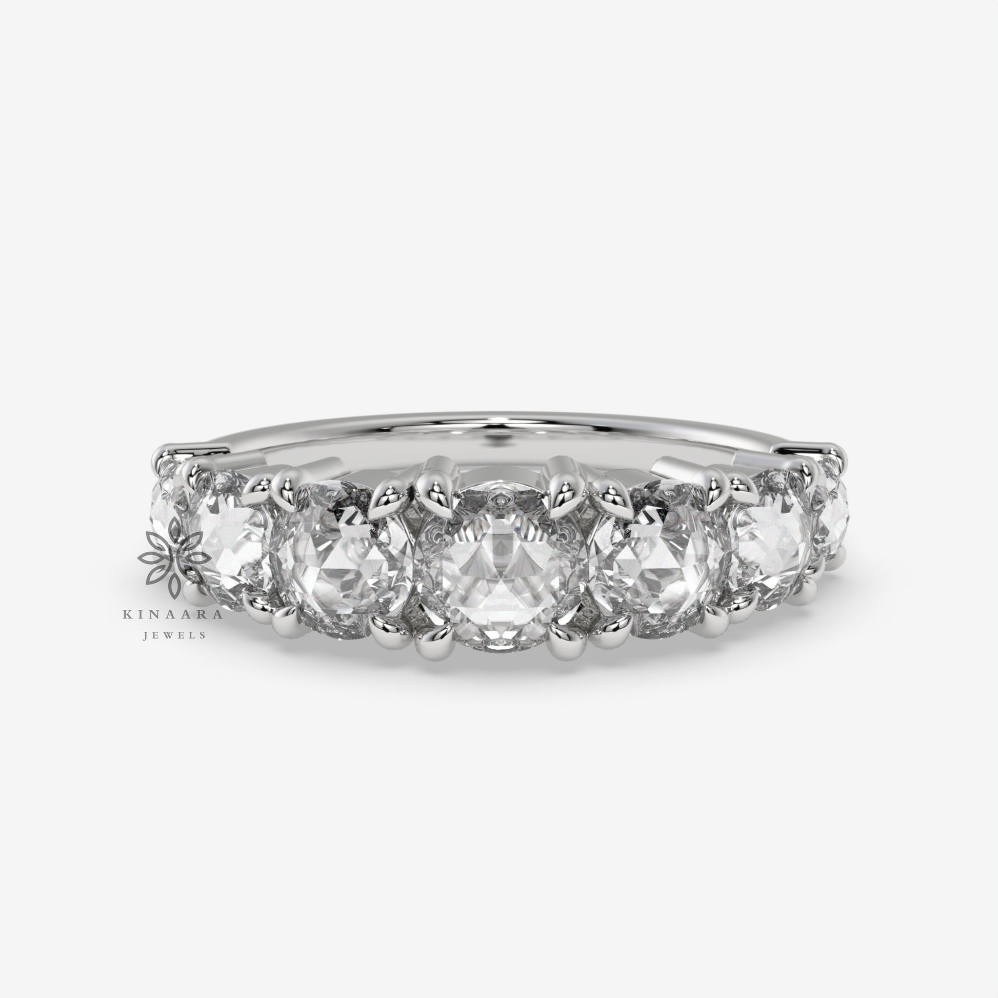 2.00 CT Round Cut Rose Cut Moissanite Wedding Band & Moissanite Half Eternity Wedding Band