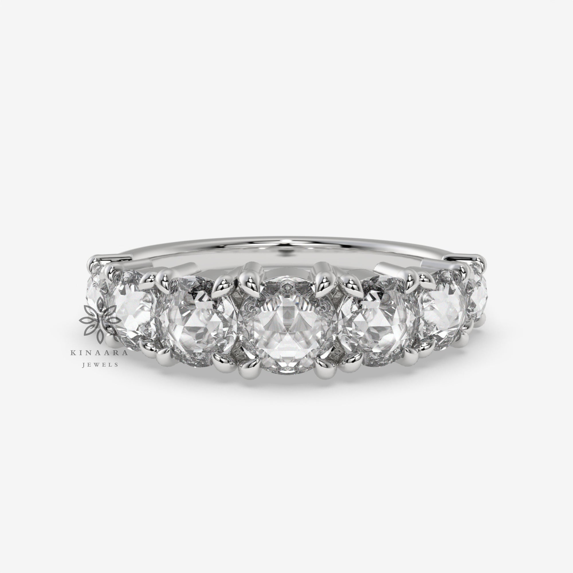 2.00 CT Round Cut Rose Cut Moissanite Wedding Band & Moissanite Half Eternity Wedding Band