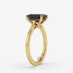 Emerald Cut Black Moissanite Hidden Halo Engagement Ring