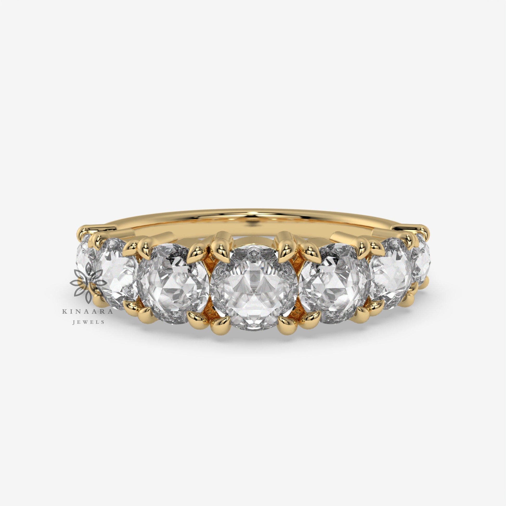 2.00 CT Round Cut Rose Cut Moissanite Wedding Band & Moissanite Half Eternity Wedding Band