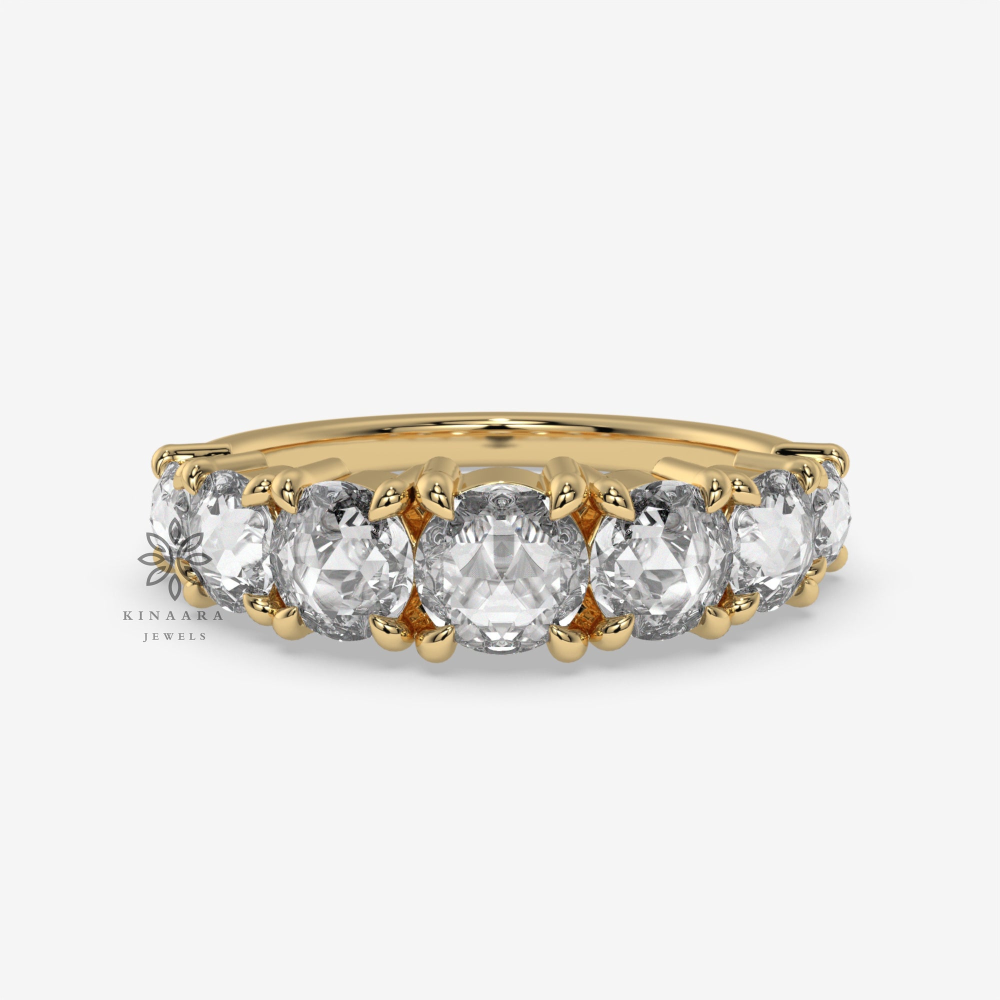 2.00 CT Round Cut Rose Cut Moissanite Wedding Band & Moissanite Half Eternity Wedding Band
