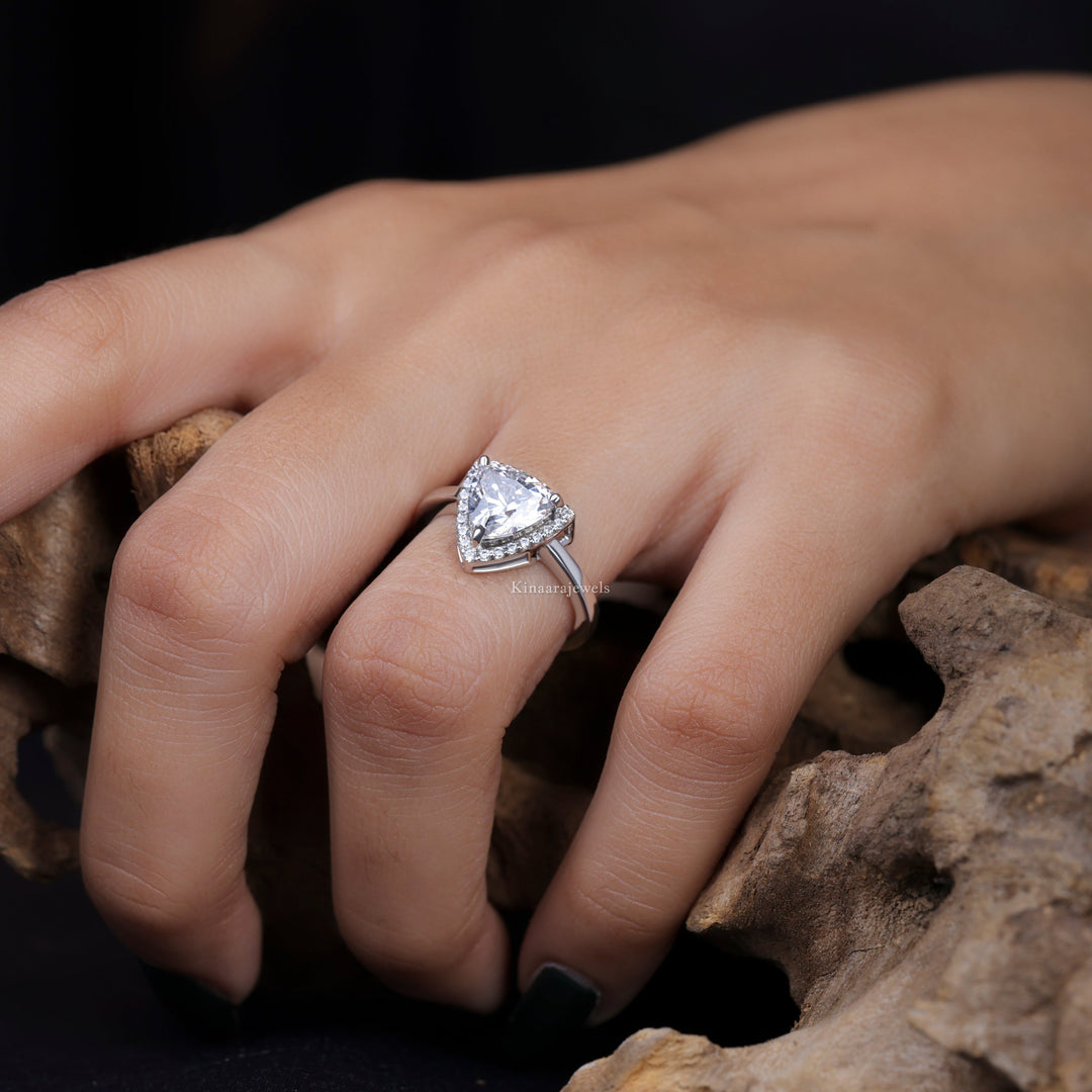 1.5 Ct Trillion Cut Lab Grown Diamond Halo Engagement Ring Ring