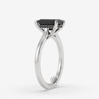 Emerald Cut Black Moissanite Hidden Halo Engagement Ring