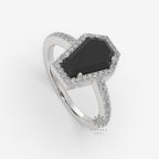 2.00 CT Black Coffin Cut Moissanite Ring, Black Coffin Halo Engagement Ring