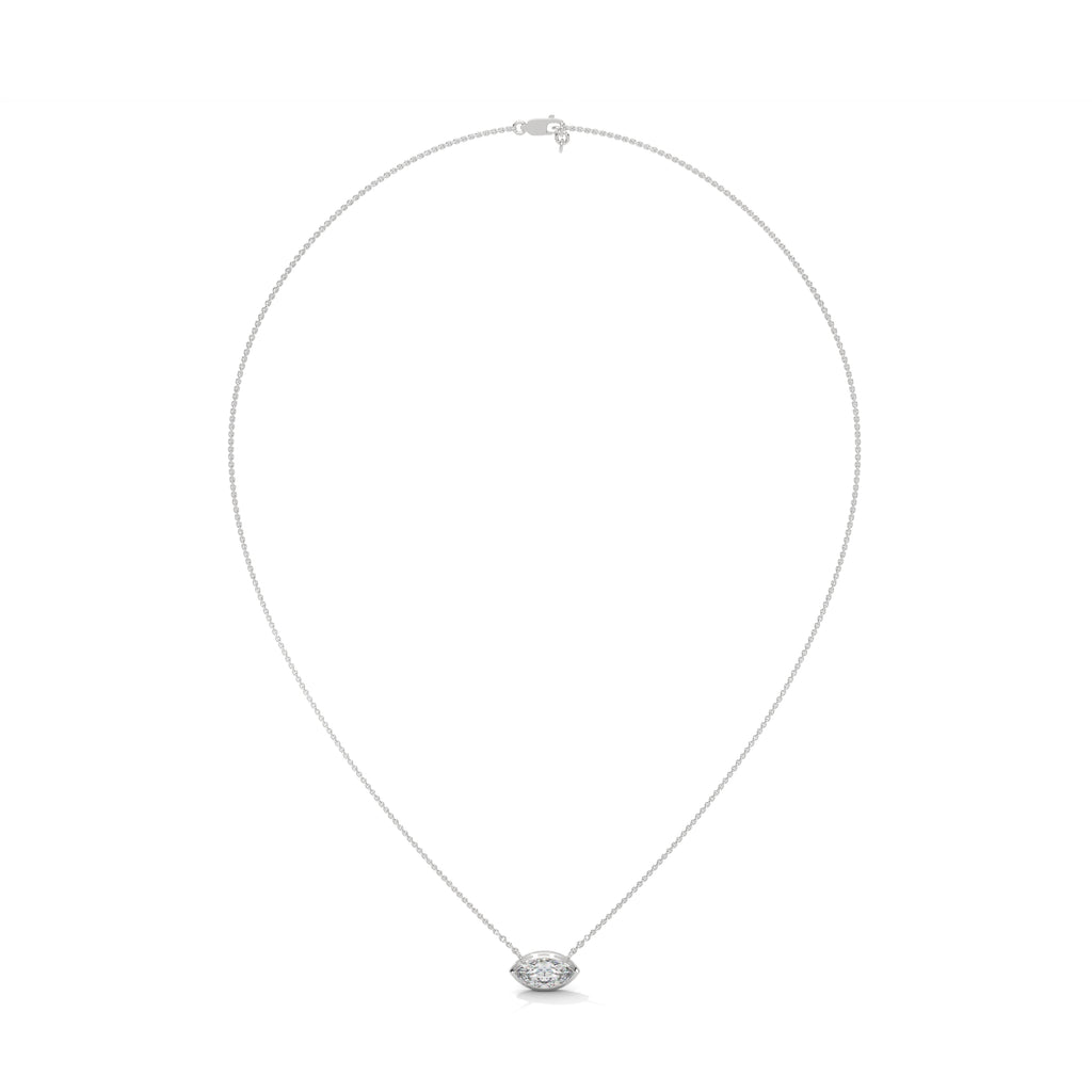 East West Marquise Cut Lab Grown Diamond Solitaire Pendant with Bezel Set in 14K, Marquise Pendant with Chain