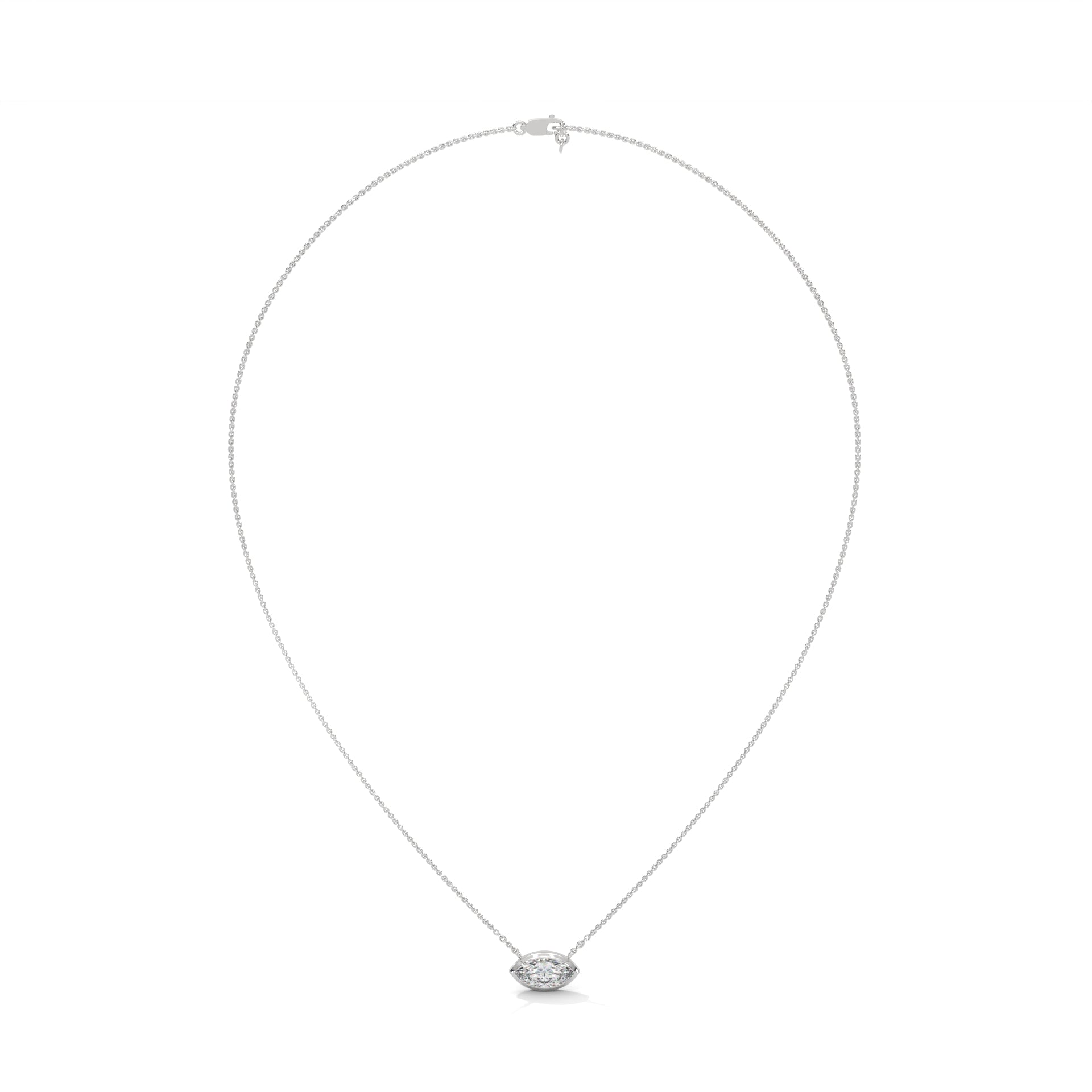 East West Marquise Cut Lab Grown Diamond Solitaire Pendant with Bezel Set in 14K, Marquise Pendant with Chain