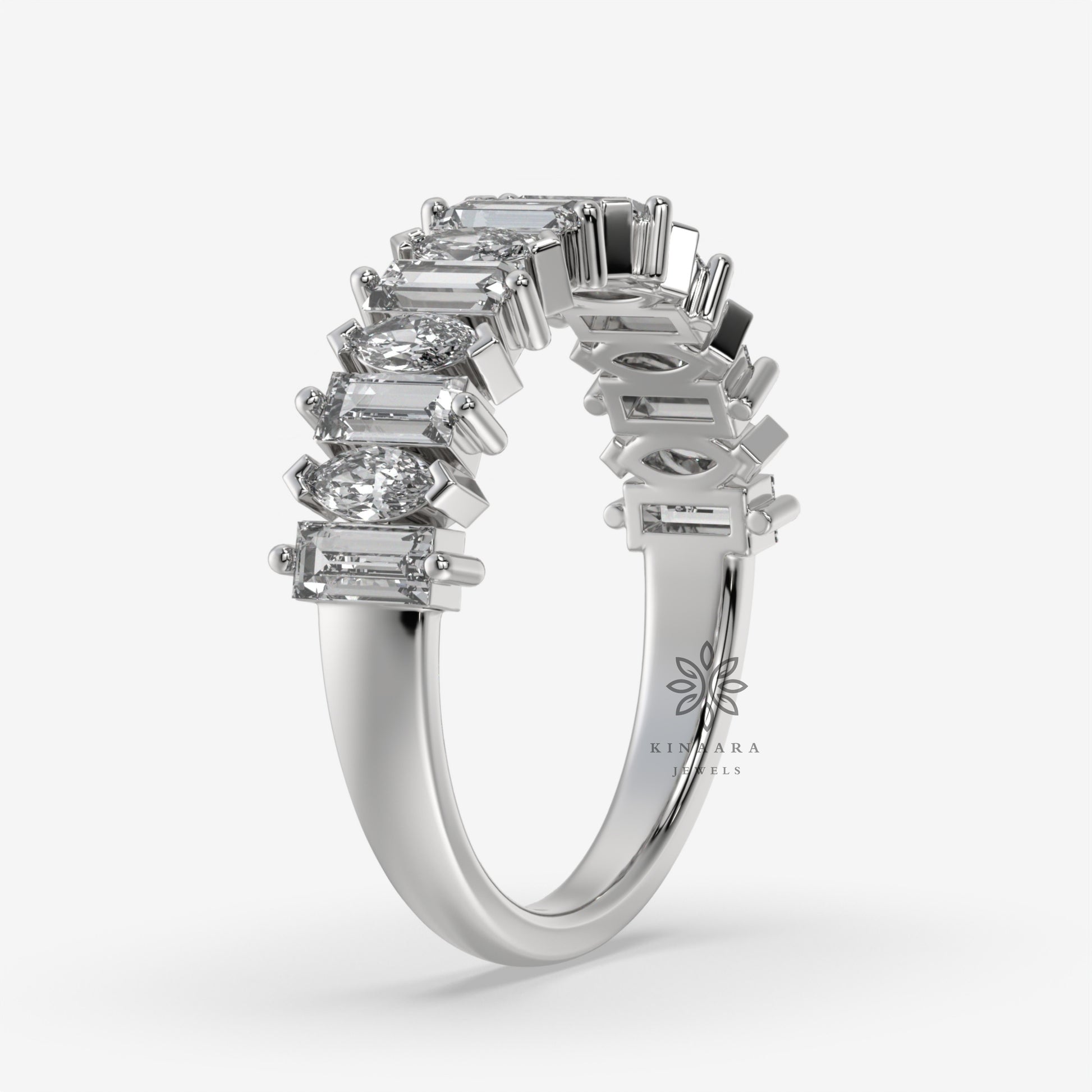 baguette and marquise lab diamond half eternity band3