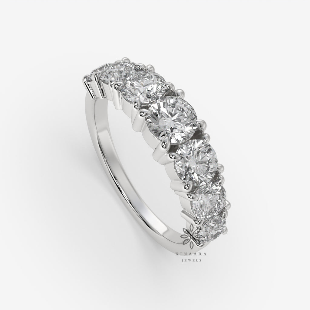 Seven Stone Round Brilliant Cut Moissanite Wedding Band
