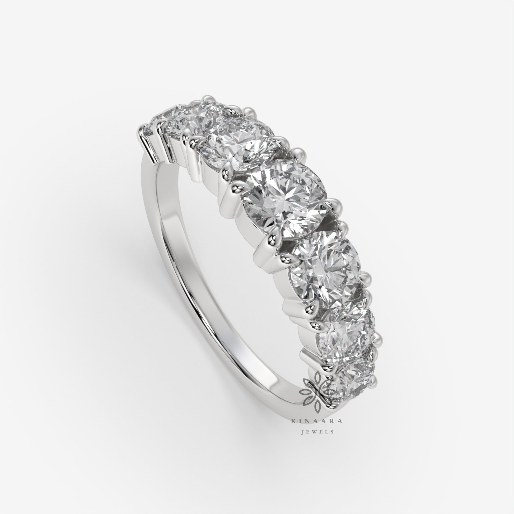 Seven Stone Round Brilliant Cut Moissanite Wedding Band