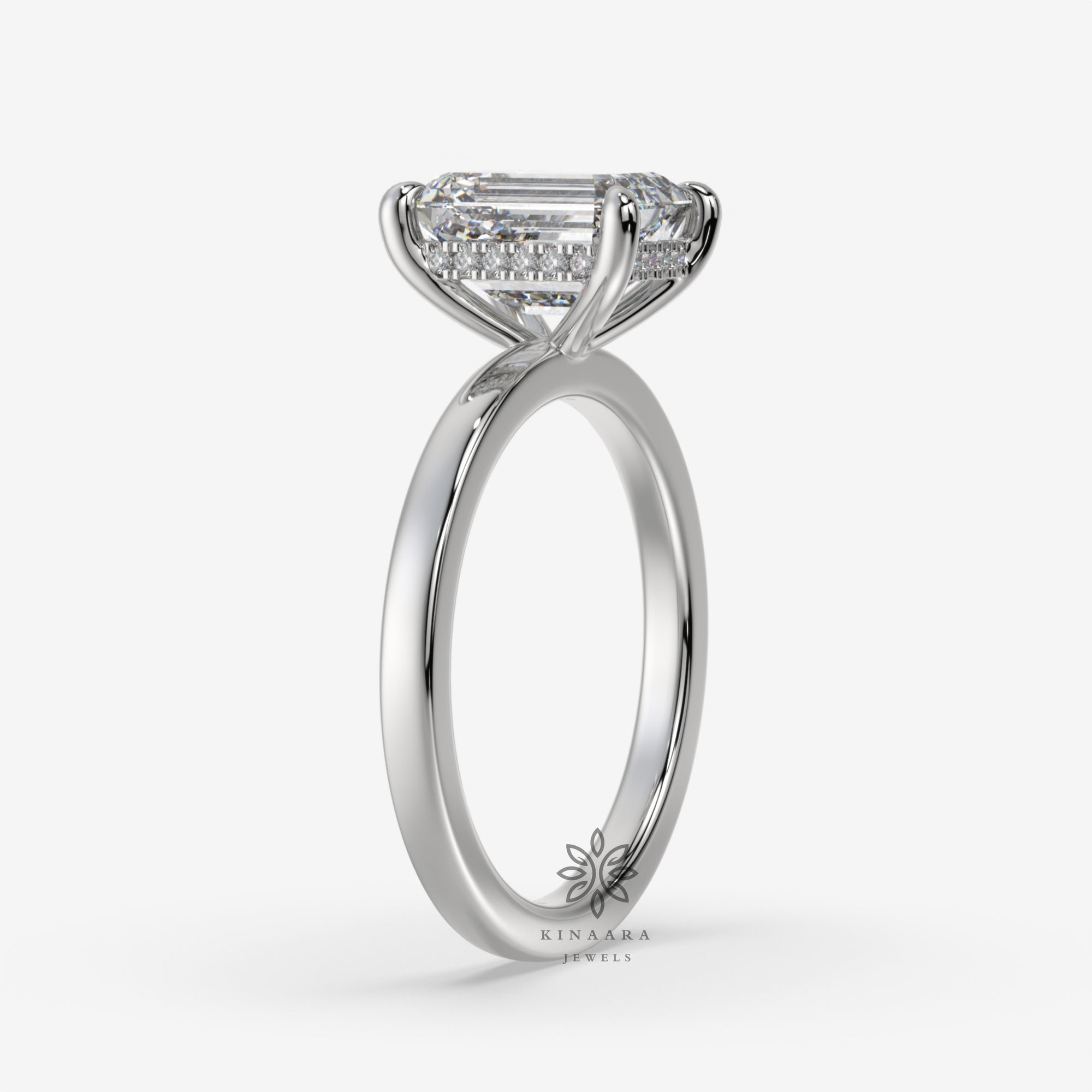 emerald lab grown diamond hidden halo engagement ring2