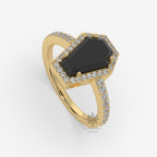 2.00 CT Black Coffin Cut Moissanite Ring, Black Coffin Halo Engagement Ring