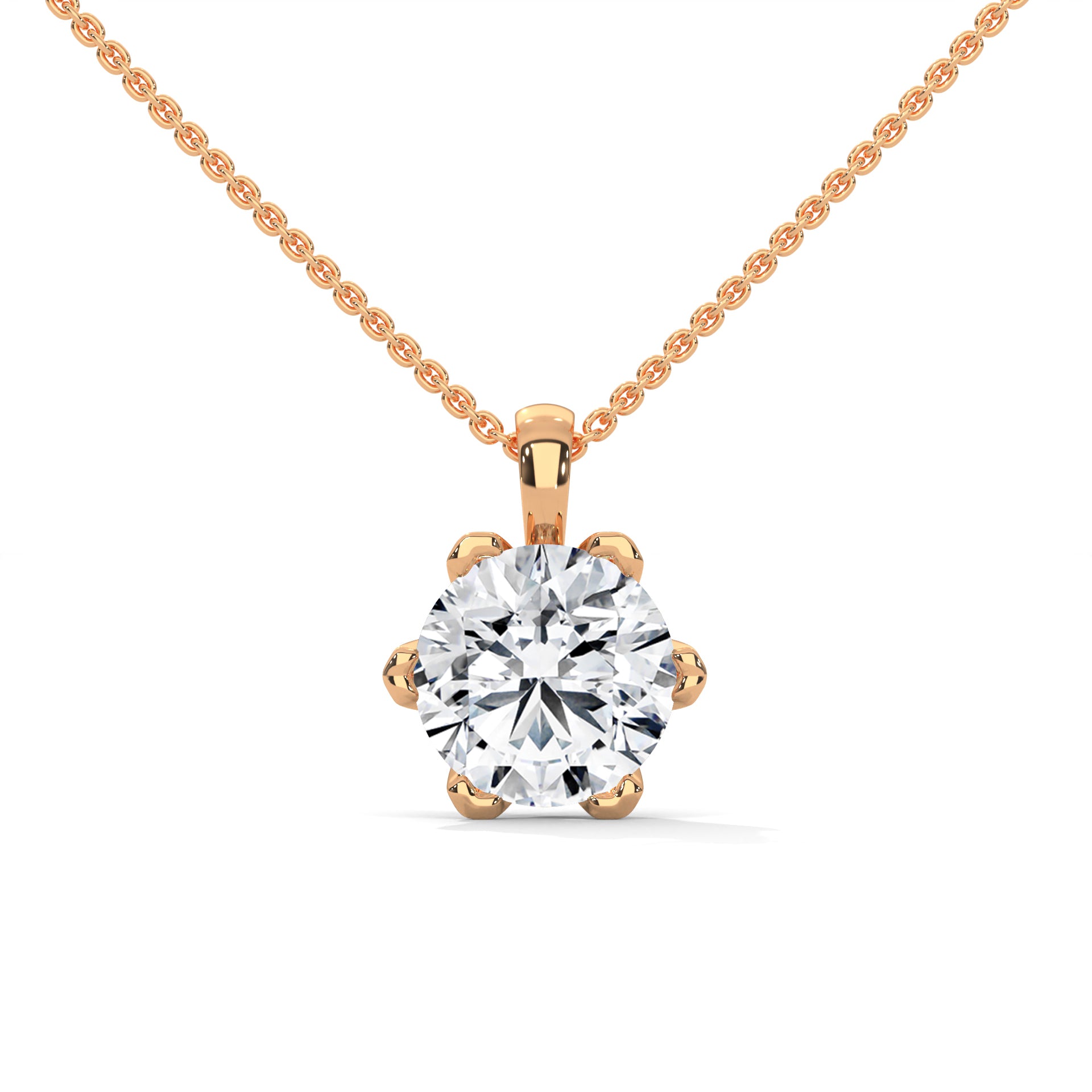 Round Cut Lab Grown Diamond Solitaire pendant with 6 Prong Setting, Pendant with chain