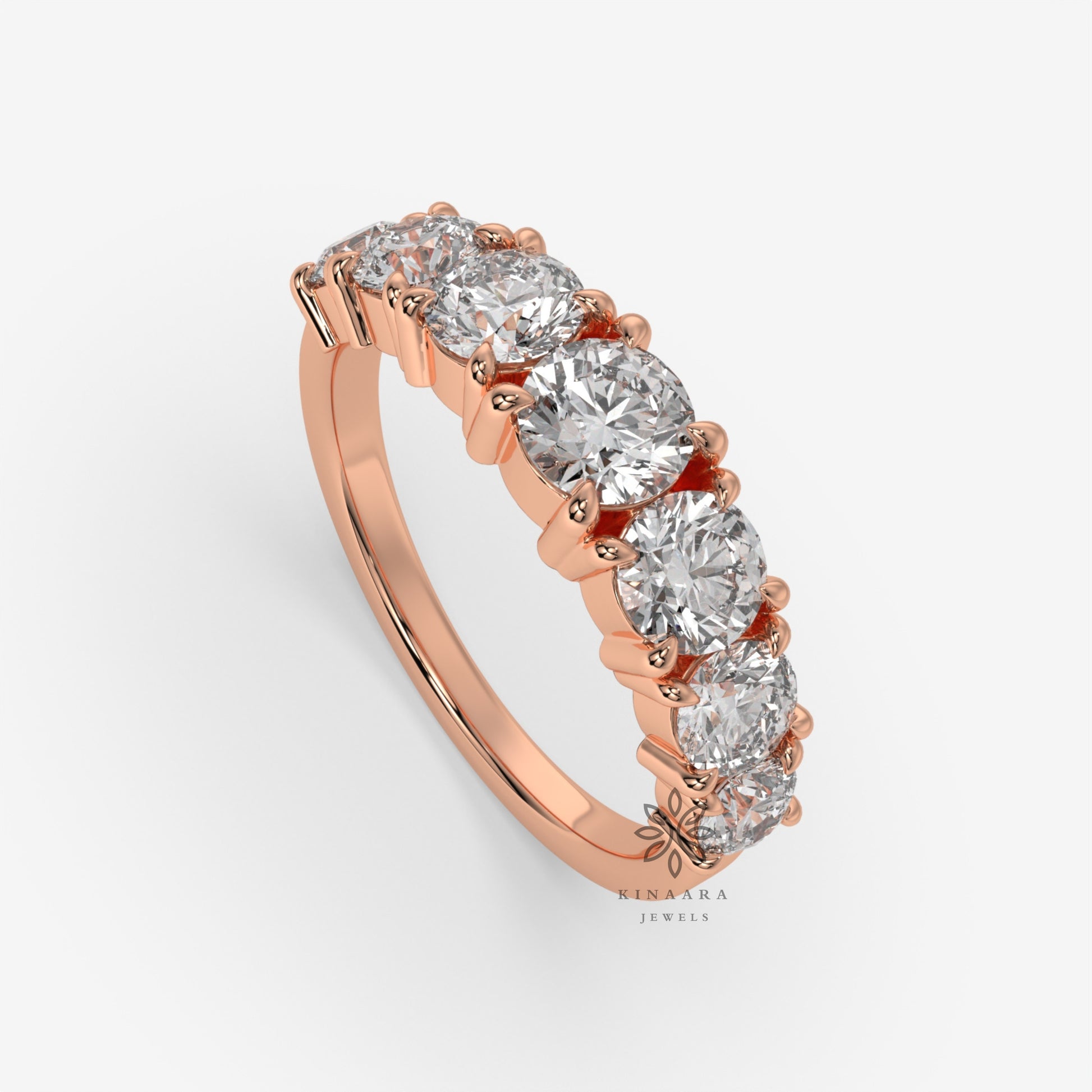 Seven Stone Round Brilliant Cut Moissanite Wedding Band1