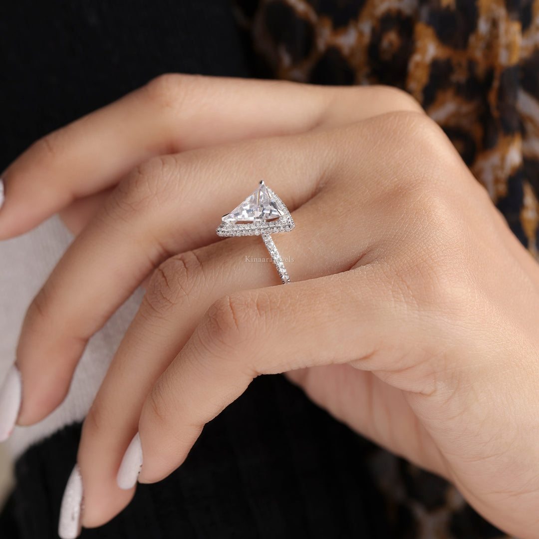 Triangle Cut Ring Moissanite Diamond with Halo