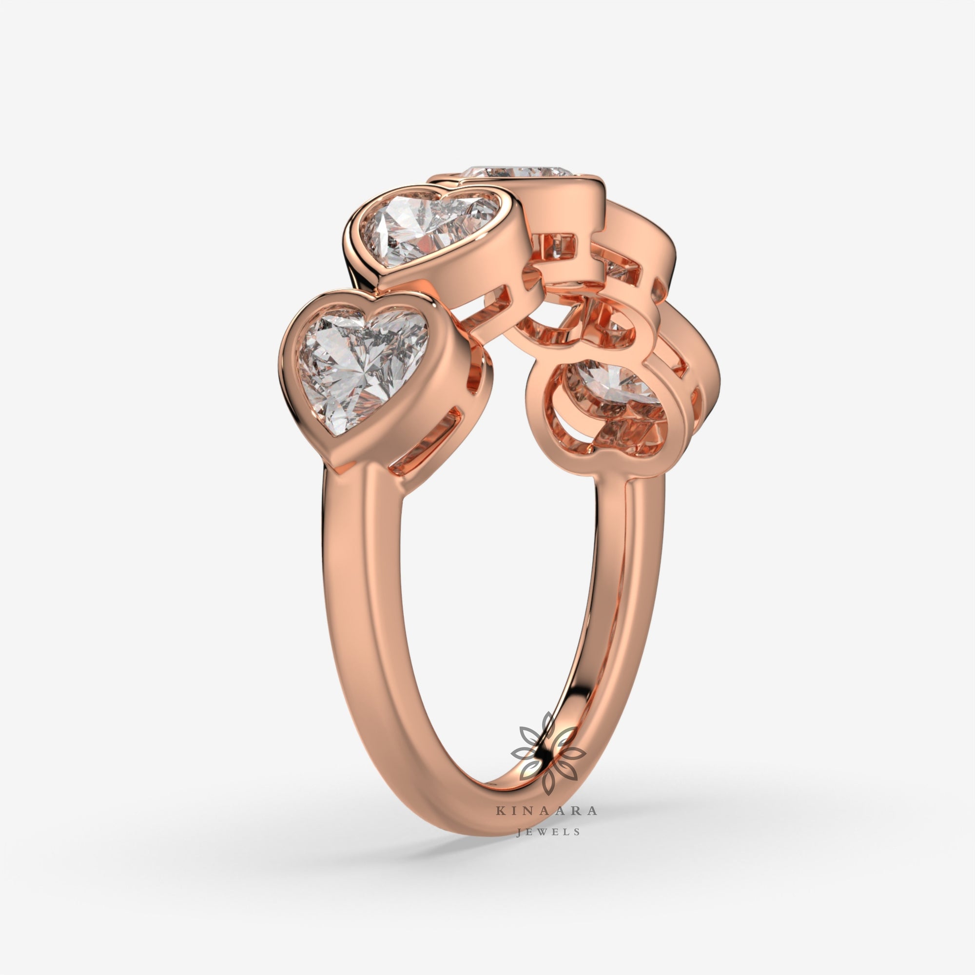 five stone heart shaped lab grown diamond ring
