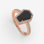 2.00 CT Black Coffin Cut Moissanite Ring, Black Coffin Halo Engagement Ring