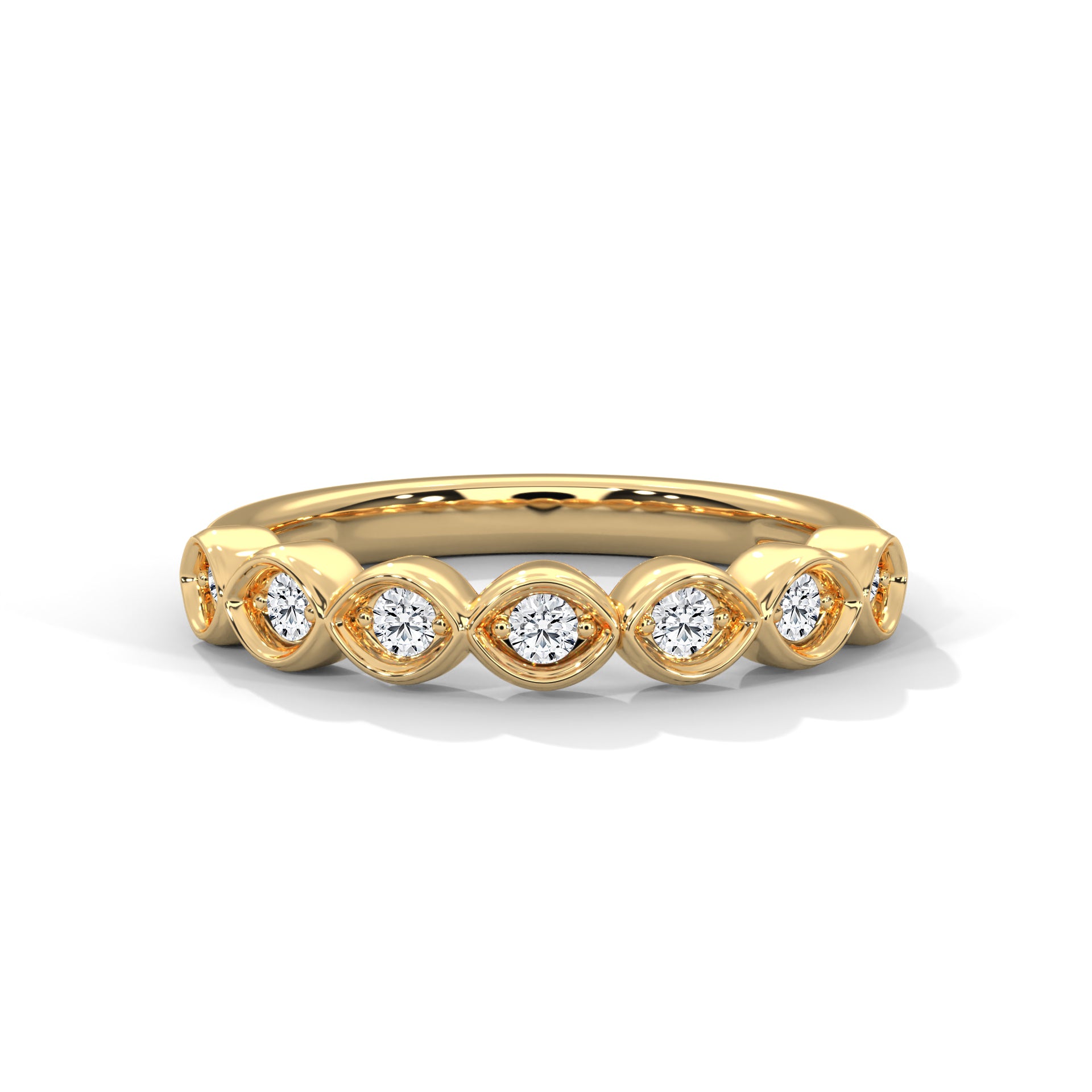 7 Round moissanite Wedding Half Eternity Band with bezel set