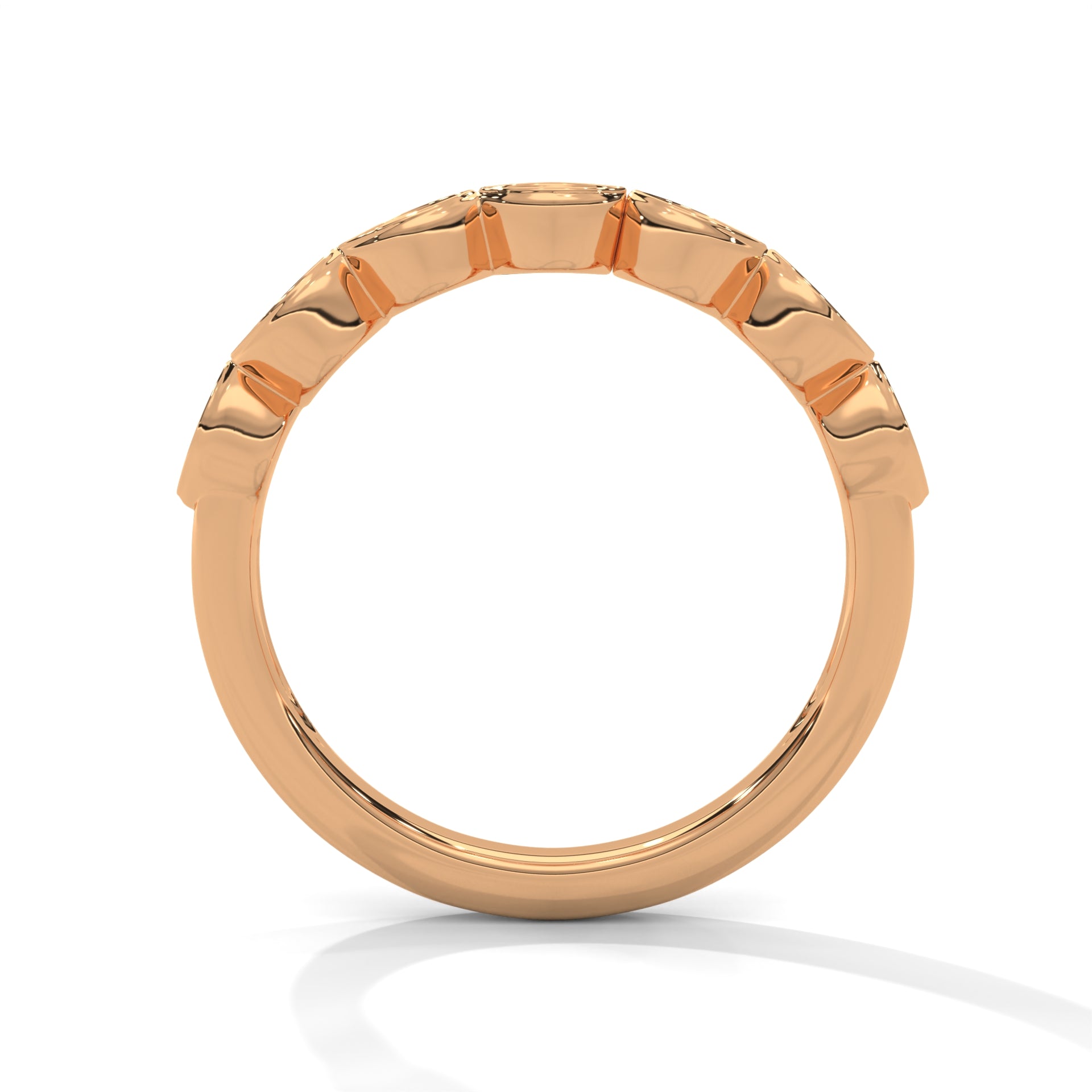 7 Round moissanite Wedding Half Eternity Band with bezel set in Rose Gold