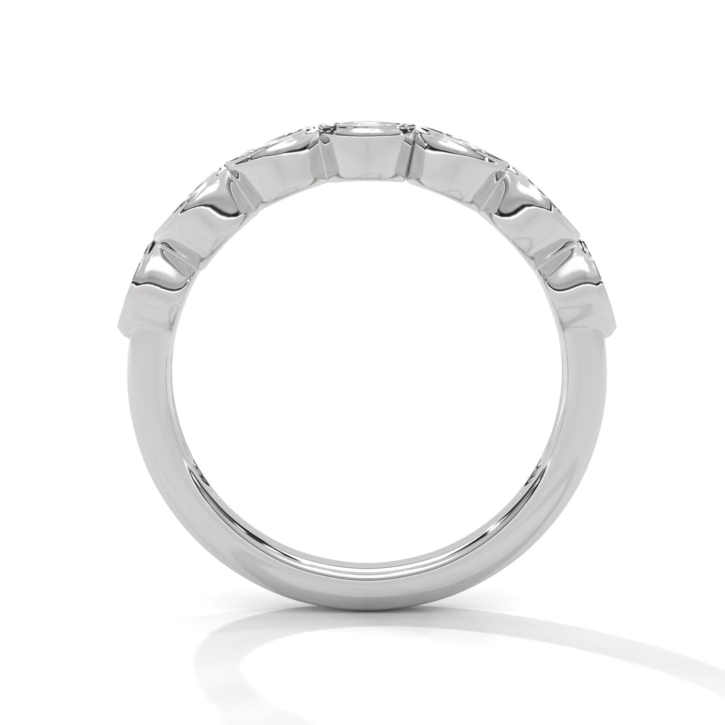 7 Round moissanite Wedding Half Eternity Band with bezel set in White Gold